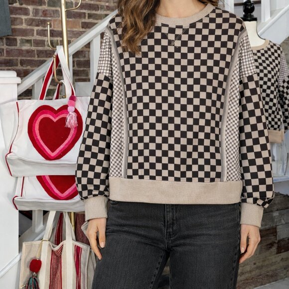 Checkerboard Patchwork Pullover - Picture 1 of 3